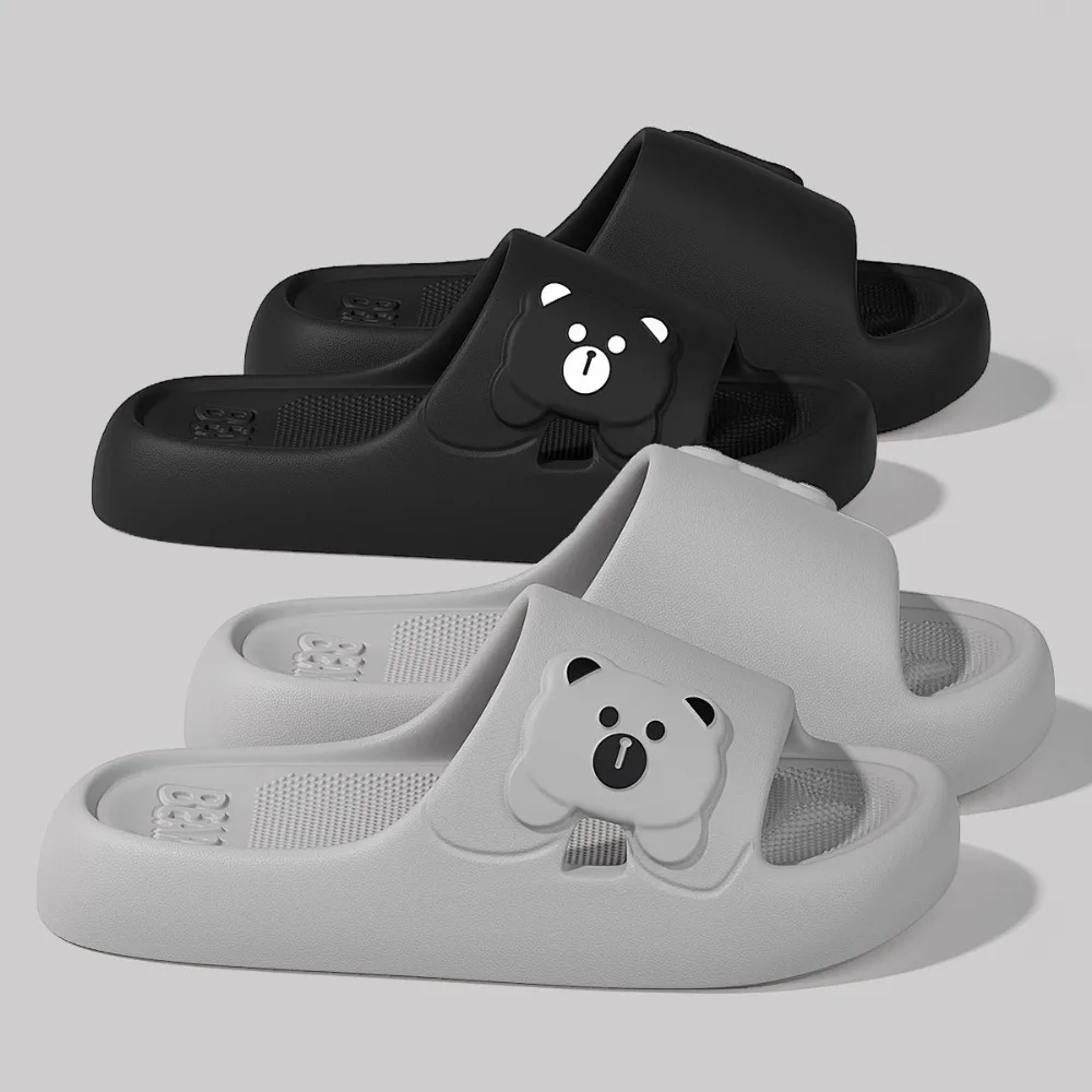 

Мягкие противоскользящие тапочки из ЭВА, тапочки на плоской подошве с открытым носком и защитой от запаха, женская пляжная обувь, летние тапочки с мультяшным медведем
