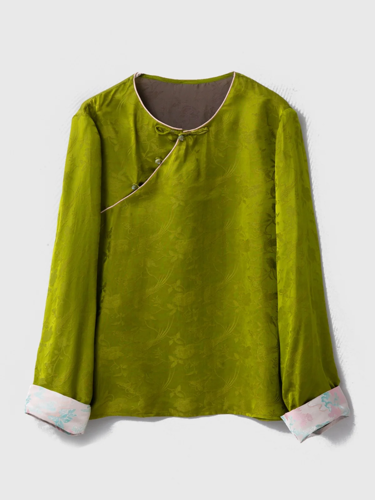 Spring Mulberry Silk New Chinese Style Classic Jacquard Satin Wide Sleeved Top Designer Luxury Women's Elegant Blouses