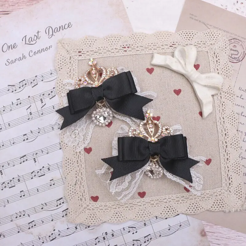 Japanese Mass Produced Summer Cute Bow Lace Rhinestone Lolita Hair Clip Headwear Sweet Kawaii Hairpin Apparel Accessories Women