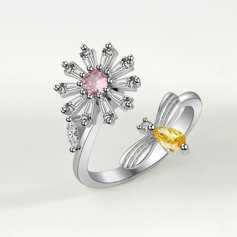 VENTFILLE 925 Sterling Silber Mond Und Sterne Zirkon Drehbare Ring Für Frauen Geschenk Diamant Stress Lindern Ring Schmuck Großhandel