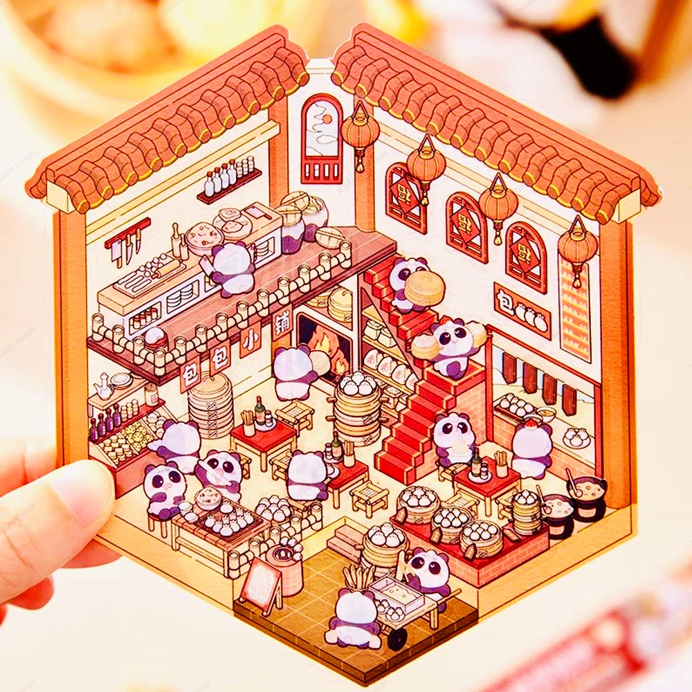 Chinese 3D Landscaping Stickers Diy Miniature Scene Cabin Scene Stacking Pasting Hand Account Cute Gift for Student Kid Child