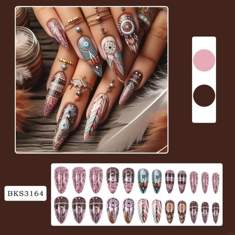 G99E 24pcs قصيرة اللوز المزيف المظهل على الأظافر الأظافر الاصطناعية هدايا الأظافر الخاطئة