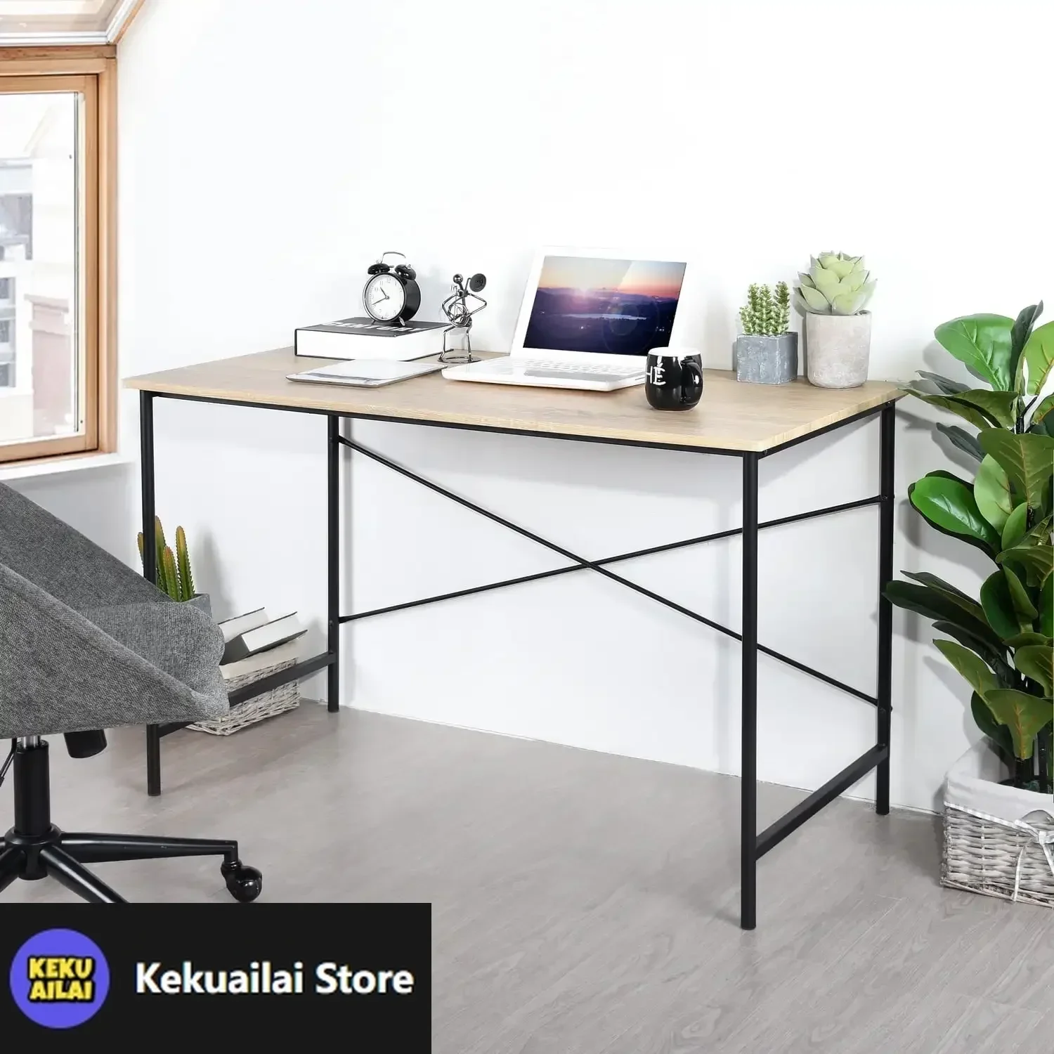 

47.2 inch Writing Desk, Industrial Style Laptop Table for Home Office, Oak