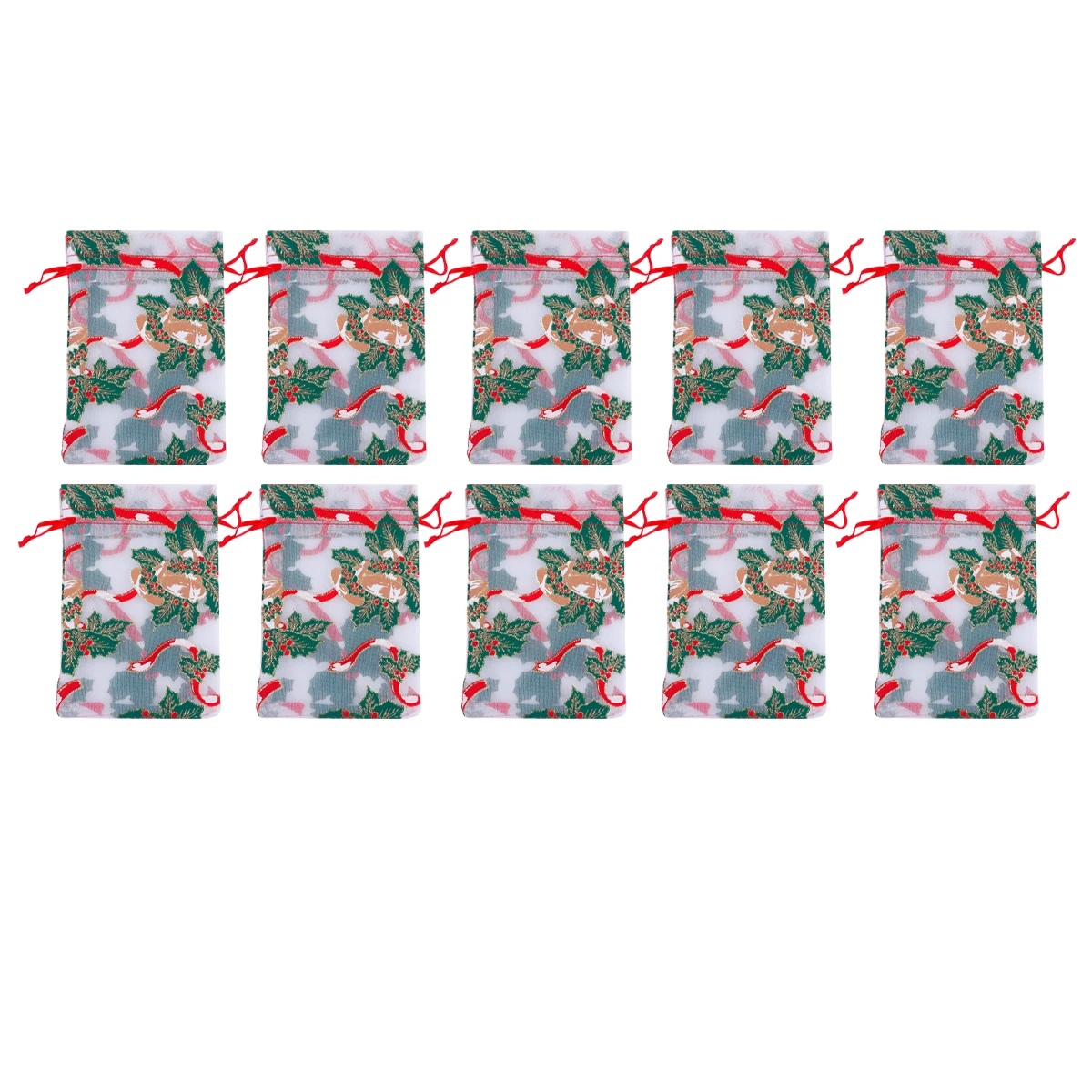 

10Pcs Christmas Drawstring Gift Bags Candy Pouch Reusable Bags for Party Treats Present Wrapping Festival Celebration