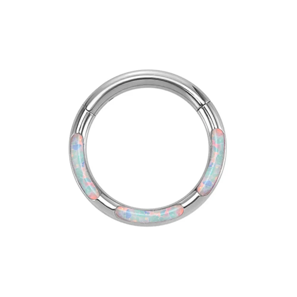 ASTM F136 G23 Titanium 16G Moon Septum Piercing Trójkolorowy Opal Clicker Segment Ring Helix Hinged Daith Conch Hoop Earring