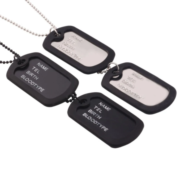 Four-Row Letter Double-Row Fashion Dog Tags Chain Fashion Military Army Style Black Mens Pendant Necklace Men Link Chain