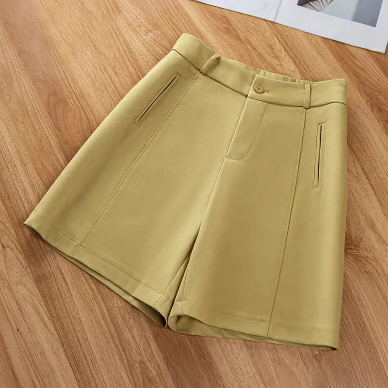 شورت بدلة صيفية للسيدات للملابس الخارجية، شورت مريح عالي الخصر للتخسيس متوسط الطول وضيق ورقيق وفضفاض بخمس نقاط