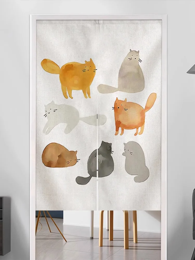 VIKAMA Nordic Minimalist Cat Print Half Curtain Room Divider Privacy for Bedroom Insta Style Decor