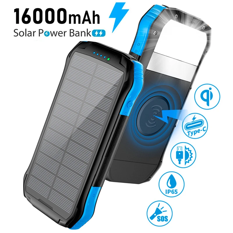 

Qi Wireless Solar Power Bank 16000mAh Dual USB Portable Powerbank for iPhone Samsung Xiaomi External Battery Charger Poverbank