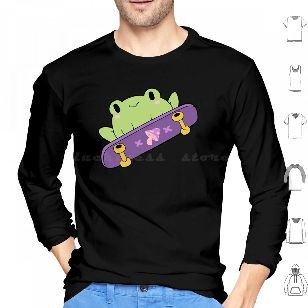 Cute Skater Frog Hoodies Long Sleeve Frog Skateboard Skater Skating Mushroom Froggo Froggy Toad Cute Cool Smol