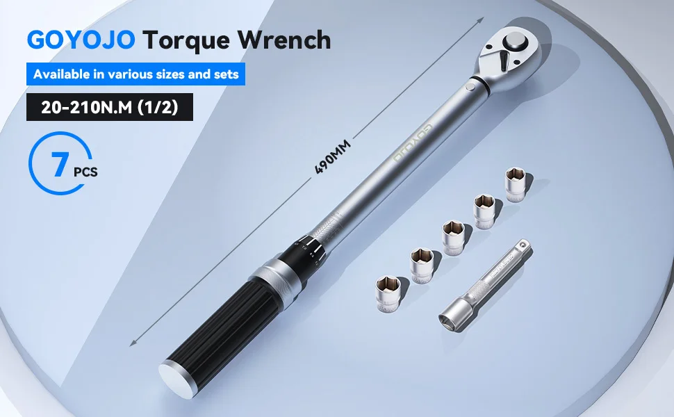 GOYOJO 1/2 inch Drive Click Torque Wrench Set, 14.75-155 Ft-lbs/20-210 N.m with Dual Range Scales, High 3% Precision for Automotive, Towing, DIY, and Exhaust System Maintenance