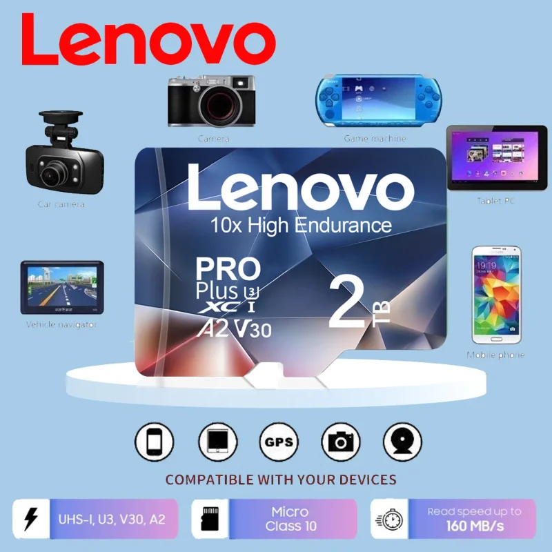بطاقة Lenovo الأصلية 2 تيرا بايت 1 تيرا بايت 512 جيجا بايت 128 جيجا بايت 64 جيجا بايت مايكرو SD TF U3 V30 4K ذاكرة عالية الدقة للتبديل/الهاتف/الكمبيوتر مع محول SD