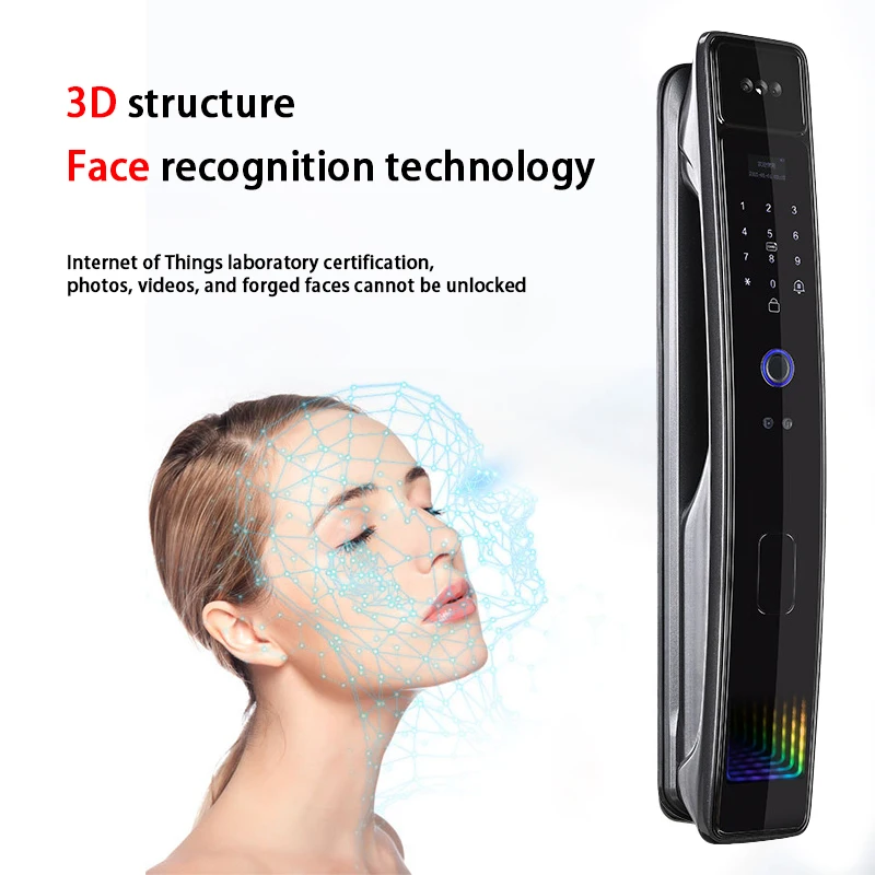 3D Facial Recognition App WIFI Password Fingerprint Card Portable Visual Doorbell Monitoring Camera Electronic Door Lock