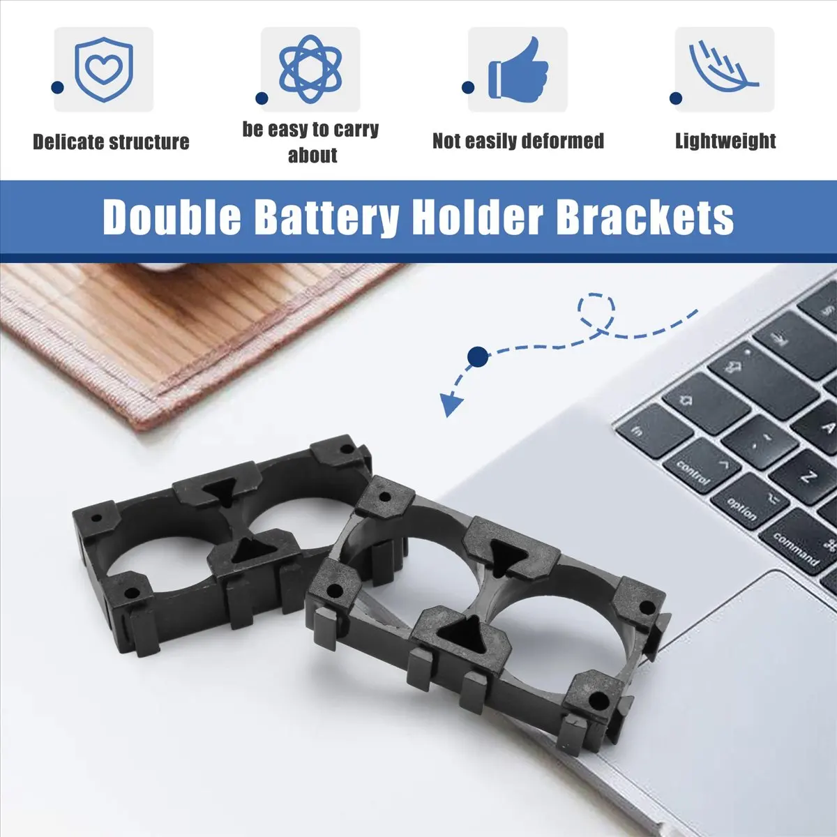 SCLS 20x 18650 Lithium Battery Double Holder Bracket for DIY Cell Pack Black