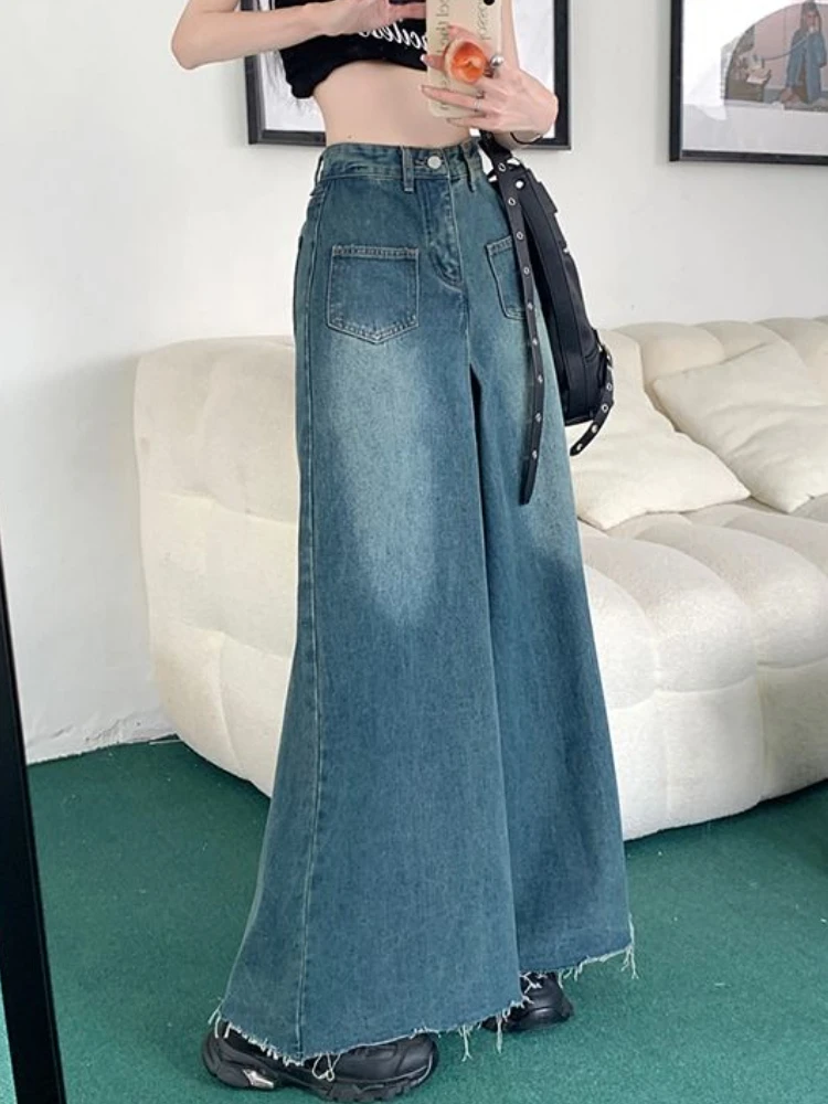 Jeans rasgados mulheres baggy vintage streetwear verão senhora cintura alta estética calças de perna larga harajuku personalidade feminino novo