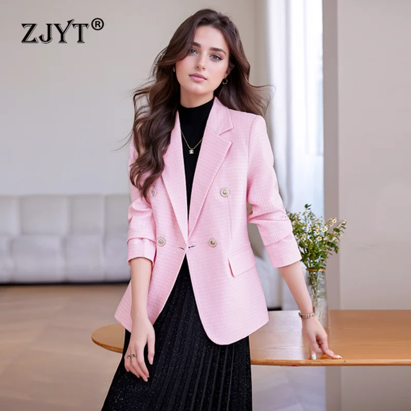 ZJYT Fashion Plaid Outerwears Autumn New In Coats Blazers Casaco Feminino Women\'s Jacket Woman Clothes 2024 Casual Veste Femme
