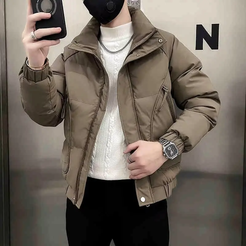 Winter Man Down Jacket Thicken Cold-proof Stand Collar Male Coat Simple Long Sleeve Pocket Zipper Sport Casual Men Outerwear