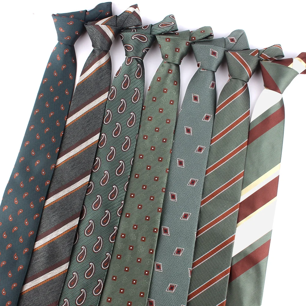 New Army Green Ties For Men Women Striped Necktie For Groomsmen Paisley Men\'s Tie For Wedding Fashion Woven Neckties For Gifts