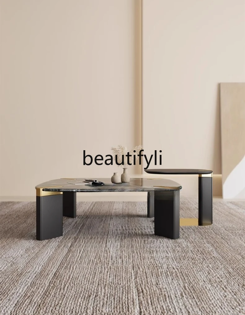 

Marble coffee table living room modern simple light luxury high sense, household square combination coffee table
