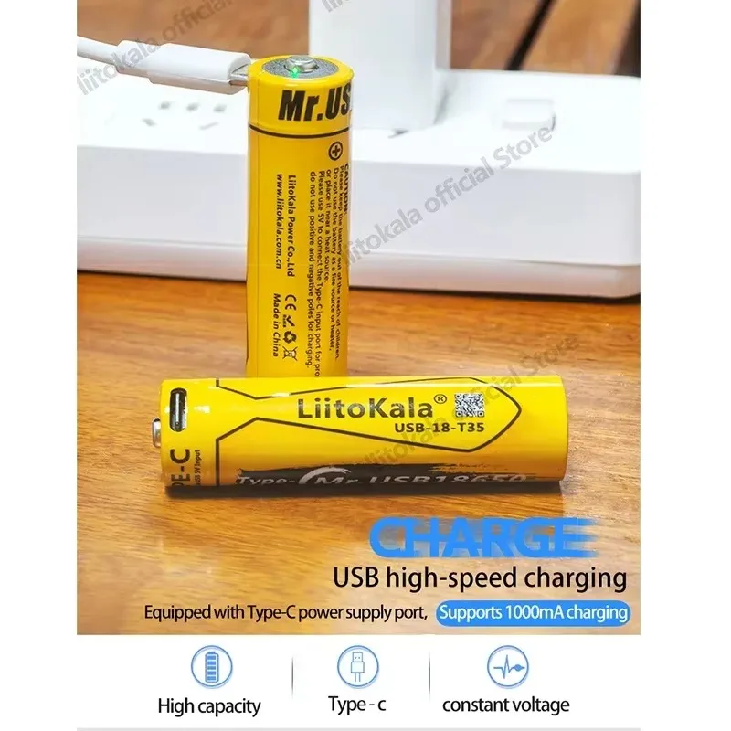 LiitoKala USB-T35 Type-C 3.7V 3500mAh 18650 Rechargeable Li-ion Battery For Flashlight Electric Mobile Phone Toy Battery