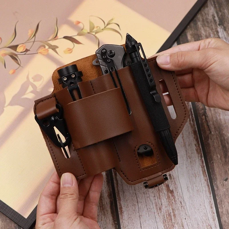 Alat Taktis Sarung Kulit Negara Terbuka Bertahan Hidup Luar Ruangan Senter Lengan Pisau Lengan Fanny Pack untuk Mendaki Penggunaan Sehari-hari Bekerja