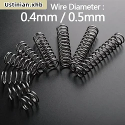 10Pcs 0.4/0.5mm 65Mn Spring Steel Return Small Compression Spring, OD: 3/4/5/6/7/8/9/10mm, Length: 5-50mm Support Customization