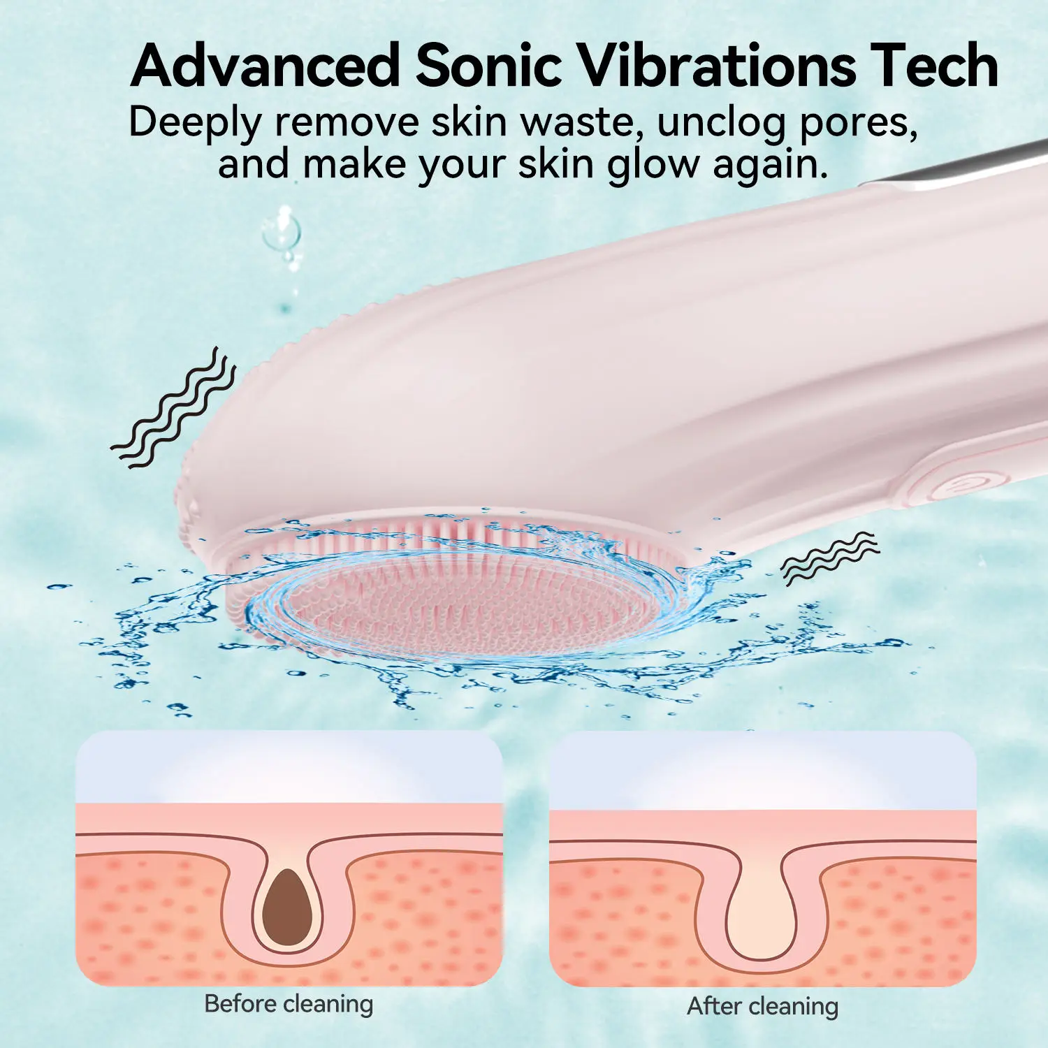 فرشاة تنظيف الوجه سونيك، منظف الوجه الكهربائي المقاوم للماء، تنظيف عميق، تقشير، فرشاة تنظيف الوجه بالاهتزاز