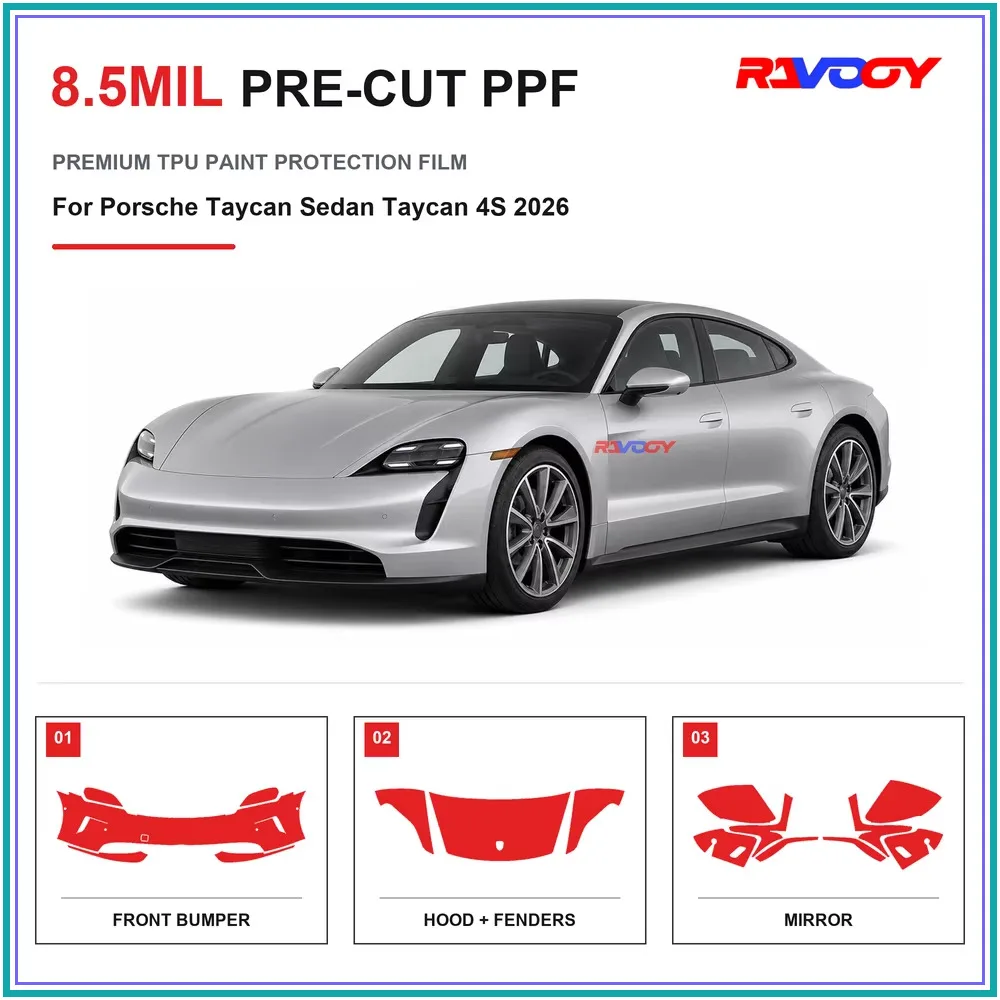 Precut PPF For Porsche Taycan Sedan 4S 2026 8.5mil TPU Clear Paint Protection Film Self Healing Hydrophobic UV Stone Chip Guard