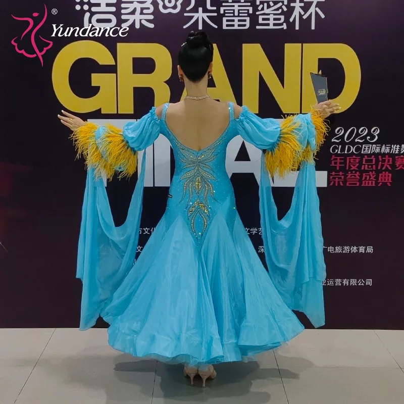 B-23206 Custom New International Standard Ballroom Dance Dress High Quality Pearl Silk Ballroom Dance Dresses for Sale