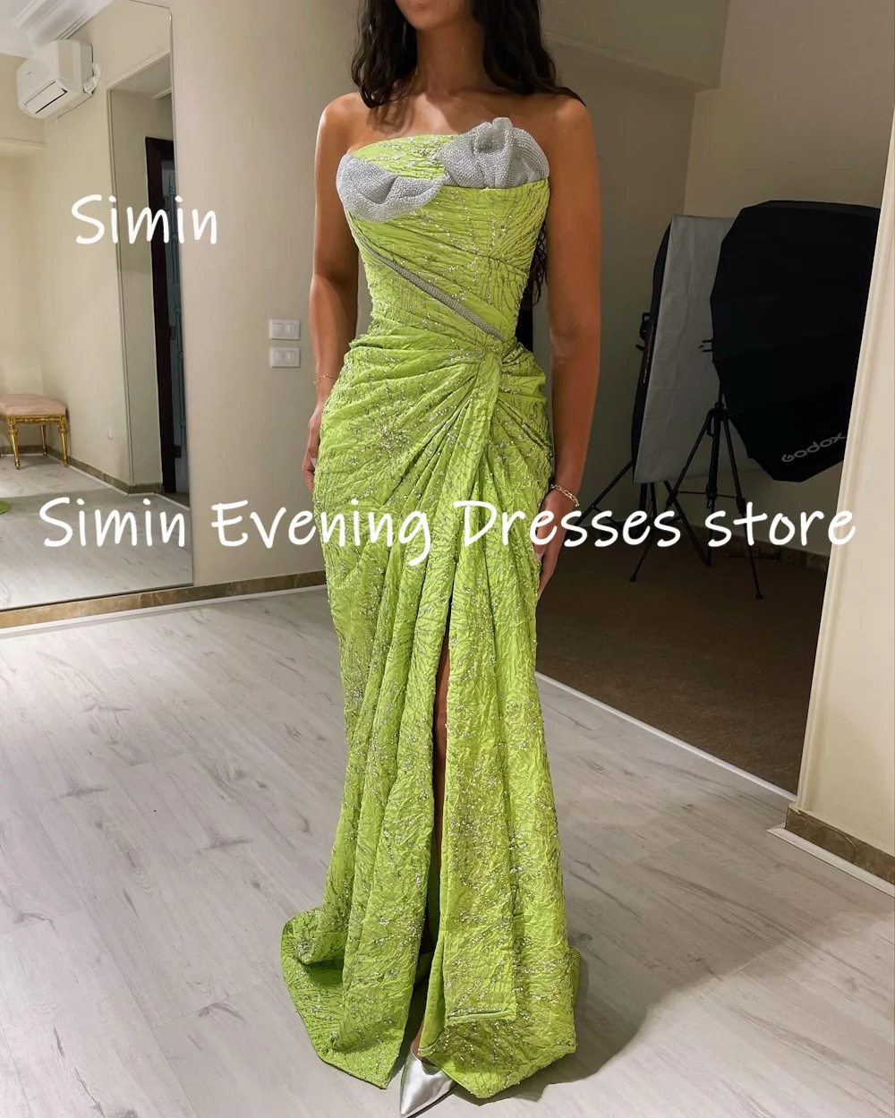 Simin Satin Meerjungfrau träger lose Populer Rüschen formelle Ballkleid bodenlangen Abend elegante Party kleider für Frauen