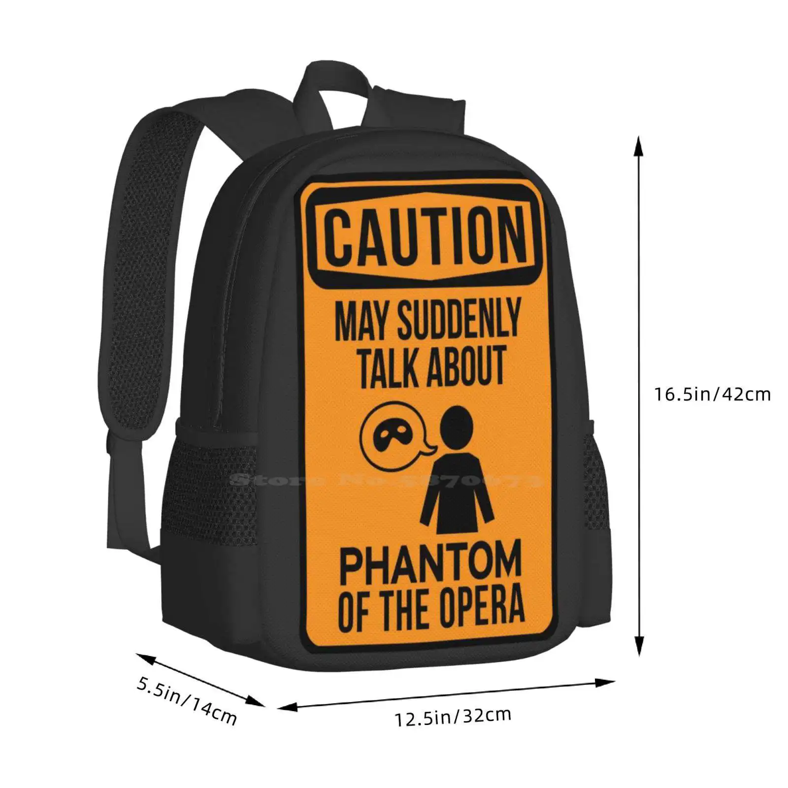 Phan Warning 3D Print Design Mochila para Estudante, Fantasma da Ópera, Gaston leroux, Dia dos Adultos, Broadway, Poto Musicals