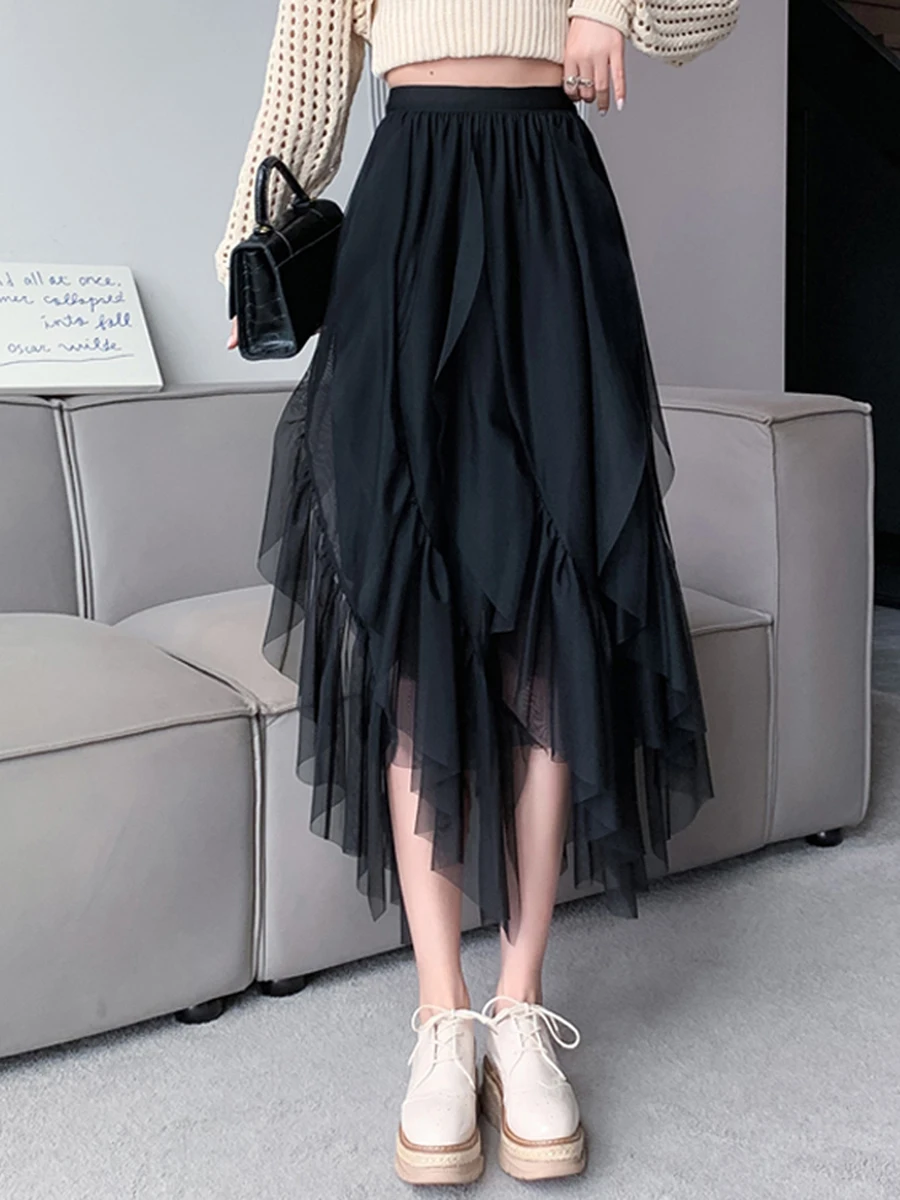 Women s Tulle Skirt Elastic Waist Fairy Mesh Layered Tutu Skirt High Low Irregular Prom Party A-Line Skirt