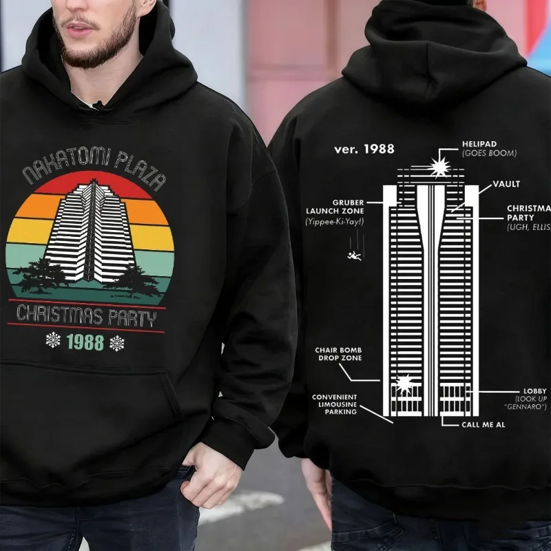 Felpa con cappuccio Hip Hop Nakatomi Plaza Die Hard Movie Festa di Natale 988 Felpa per il tempo libero Bruce Willis Felpa con cappuccio comoda streetwear