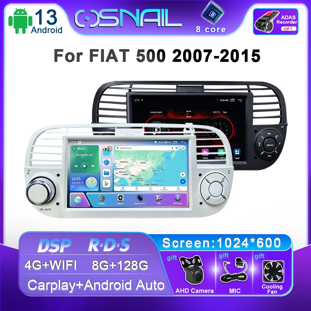 7\'\' Android 13 Car Radio For Fiat 500 2007 - 2015 Stereo Multimedia Video Player Navigation GPS DSP WIFI BT 4G Carplay Autoradio