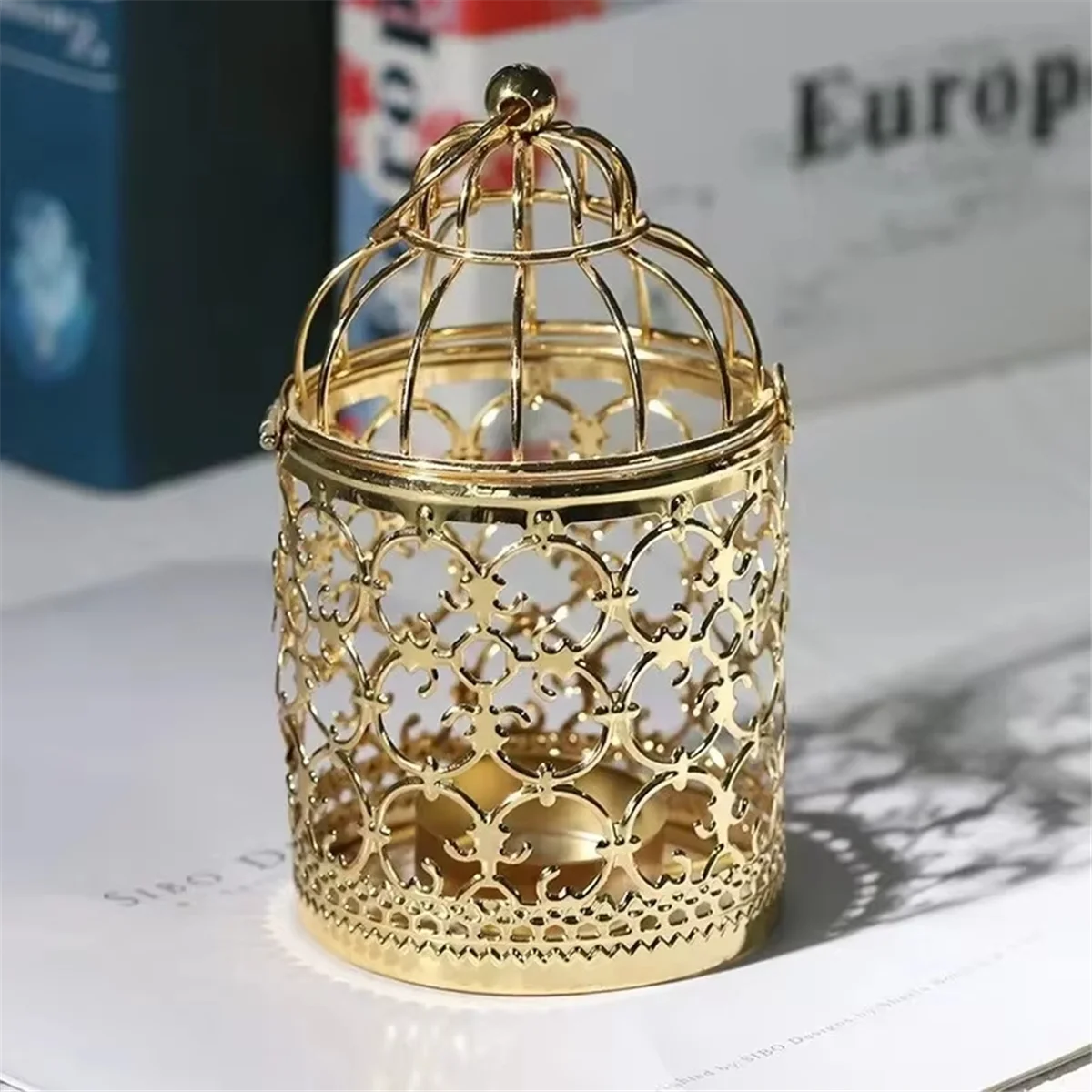 Beiou Decoration Moroccan Lantern Taihua Candlestick Old Fashioned Decoration Silver+Gold