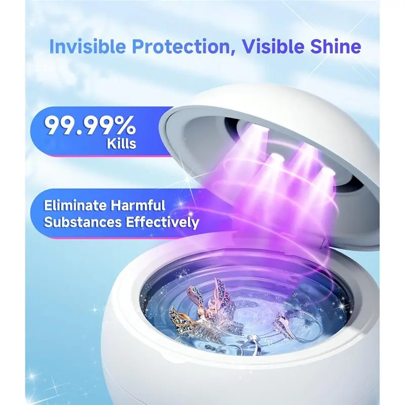 Professional Ultrasonic Jewelry Cleaner Machine,45Khz Retainer Cleaning Device For Dentures,Rings US Plug-Y48A