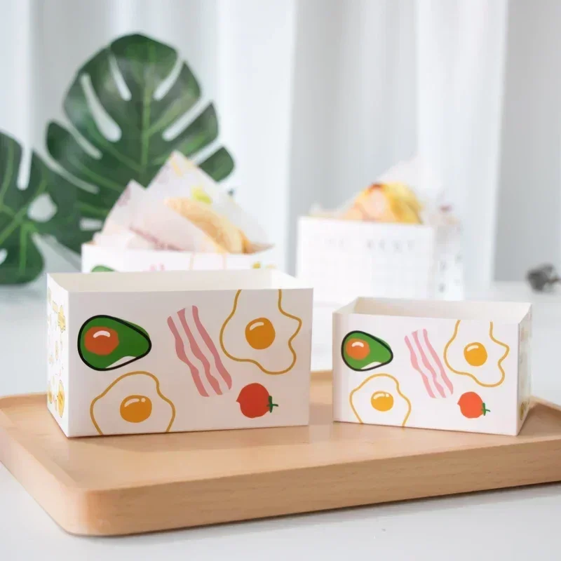 50pcs Square Disposable Food Wrapping Paper Box Oilproof Sandwich Wrapping Egg Toast Breakfast Packaging Boxes Restaurant Supply