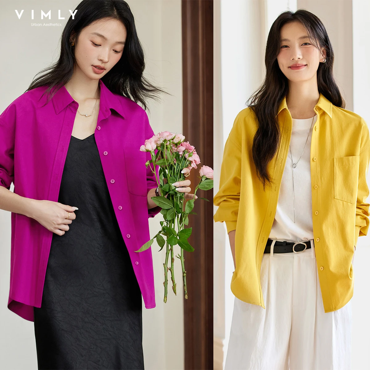 

VIMLY Women's Long Sleeve Shirts 2026 Spring Autumn Casual Loose Fit Ladies Tops and Blouses Office Wear for Woman Clothes A2073