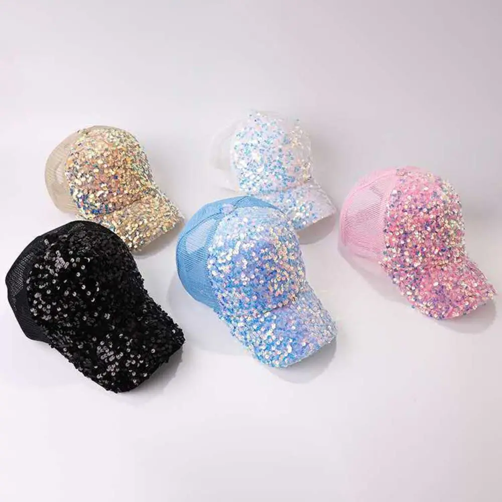 Elegant Blingbling Sequins Baseball Cap Adjustable Sunshade Sun Hat Performance Creative Mesh Snapback Caps Stage Show