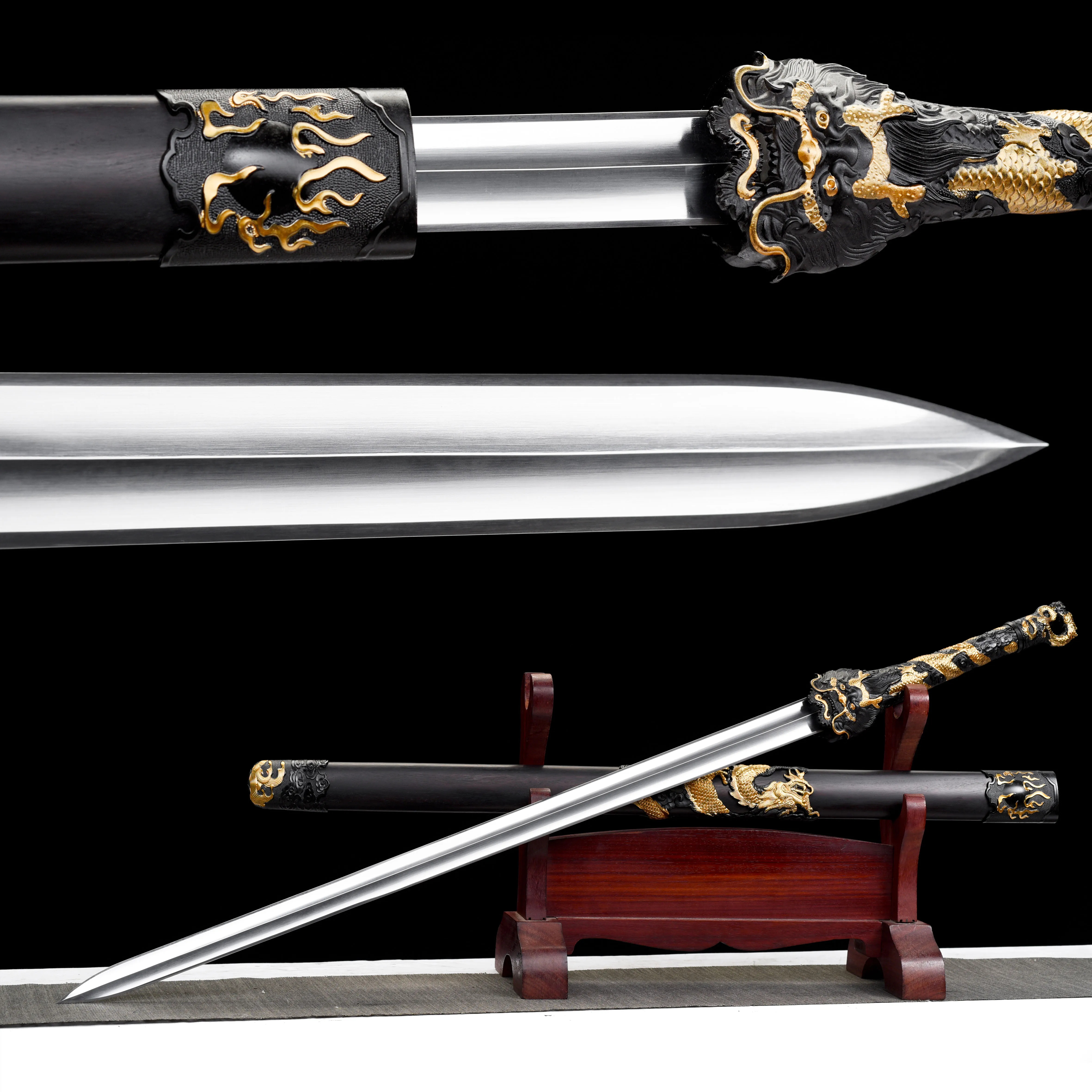 

Medieval spring steel sharp Chinese Golden Dragon samurai sword katana full tang Battle preparation fighting weapons Shirasaya