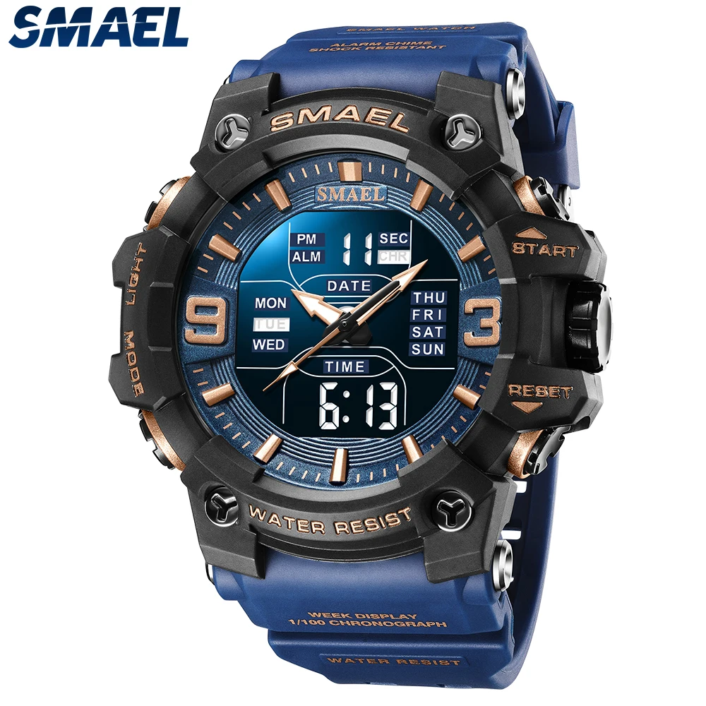 

Quartz Watches Sport Digital 50M Waterproof Clock Alarm Auto Date Week Display Led Wristwatches 8049 Men Watch Digital Dual Time