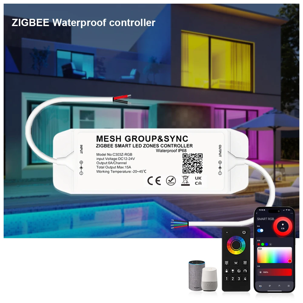 IP68 Waterproof Zigbee 3.0 Sync Tuya Smart APP 4 Zone Remote Speaker Control Swimming Pool Project 1-5Pin Controller DC12-24V