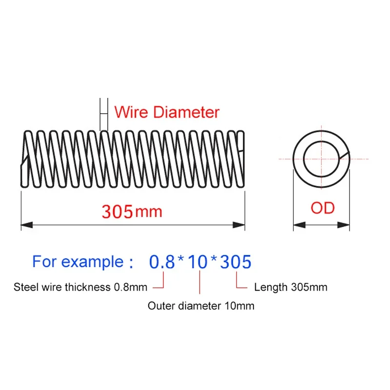 305mm Y-shaped Compression Spring Long Pressure Spring 304 Stainless Steel Spring Outer Diameter 3-40mm Wire Diameter 0.3-4mm