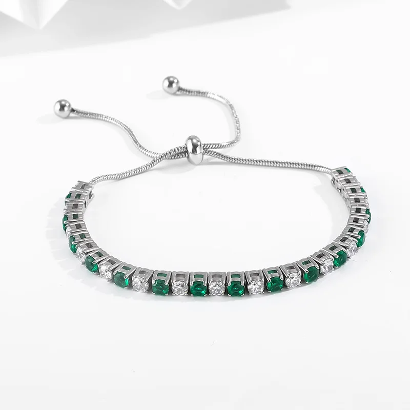 

Trendy Waterproof Adjustable Chain 3mm Cubic Zirconia Classic Intercolor Stainless Steel Tennis Bracelet for Women Jewelry