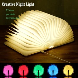 LED Creative Book Light 3D luce notturna pieghevole 7 colori ricarica USB portatile in legno magnetico da tavolo decorazione regalo