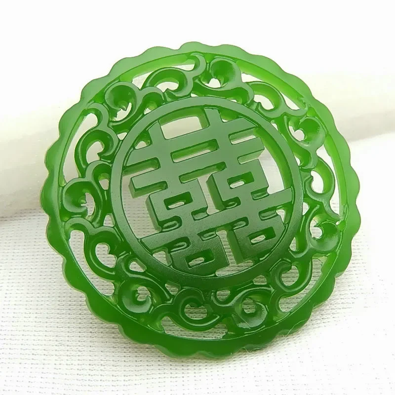 

Hand-Carved Jewelry Natural Green Jade Pendant Necklace Chinese Double-sided Hollow Out Charm Jadeite Fashion Amulet Lucky Gifts