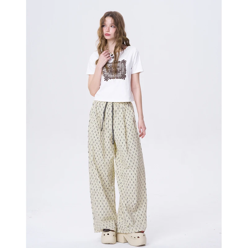 ELFSACK Y2K Casual Loose Striped Graphic Elastic Waist Pants For Women