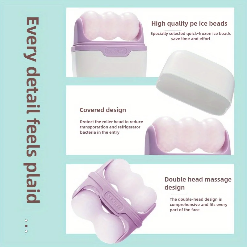 Double-headed ice roller, used for facial and head massage, made of resin material, non-electric skin care tool