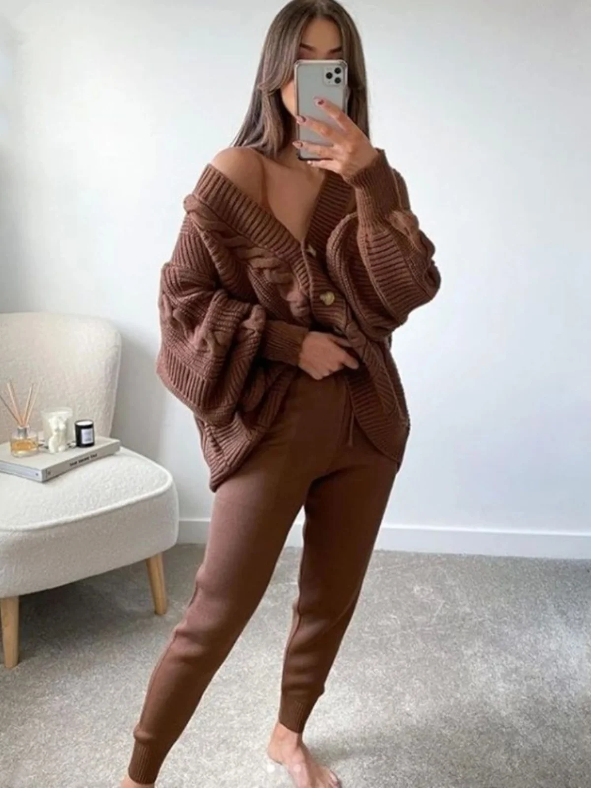 

Women's Casual Sweater Jaet And Pants Set Long Sve Zipper round Ne Polyester Fabric Suitable for Ages 25-35 Summer Wear