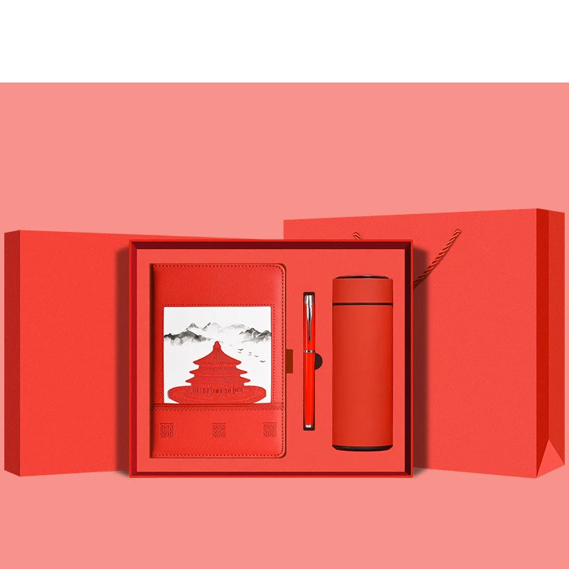 2025customized.Soft PU Leather Style Notebook Box Business Meeting Record Exhibitions Souvenir with Custom Set